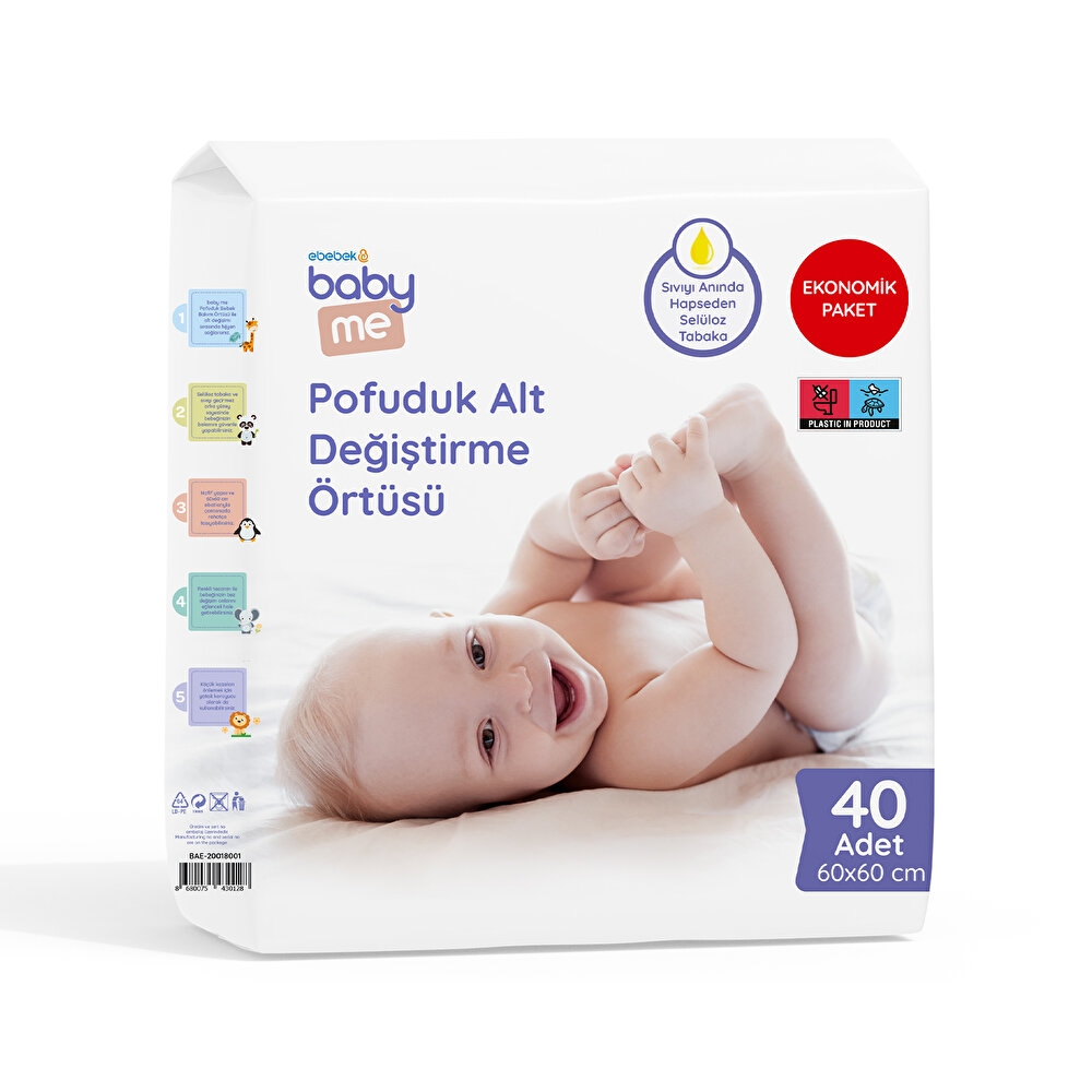 Pofuduk Alt Değiştirme Örtüsü 60x60 cm 40 adet