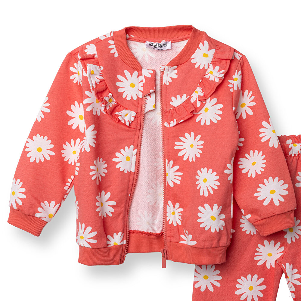 Kız Bebek Eşofman Takımı Bisiklet Yaka Uzun Kol Reçme Paça