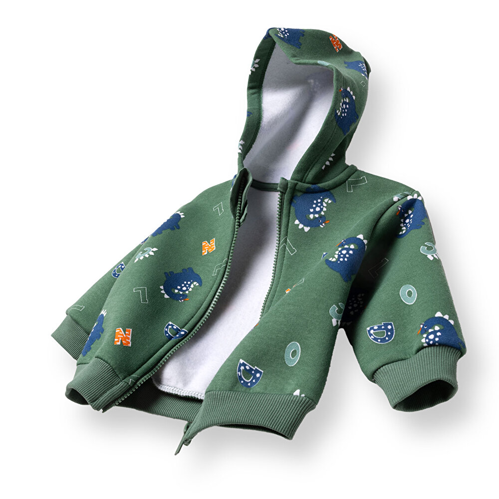 Erkek Bebek Kapüşonlu Hırka Fermuarlı Uzun Kol