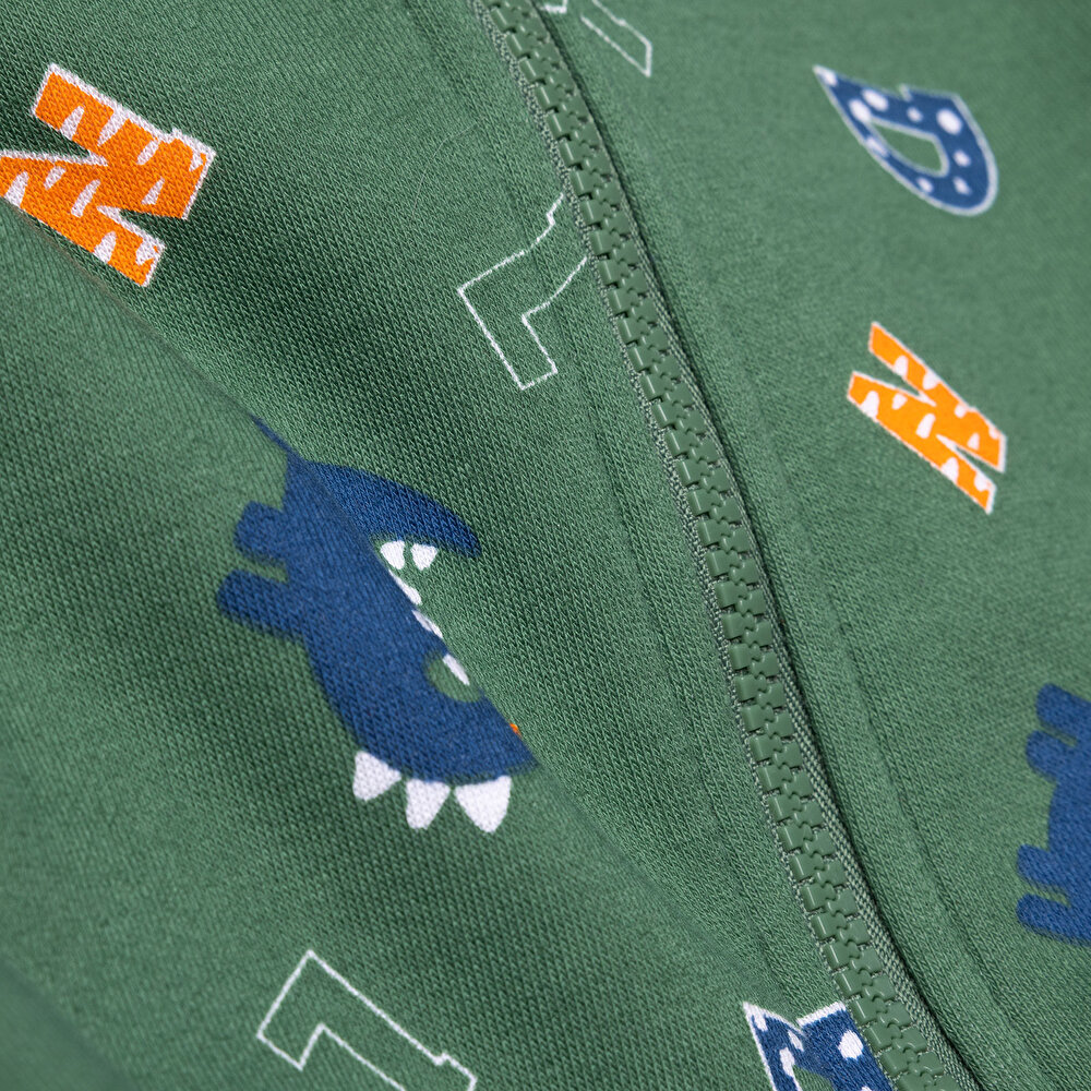 Erkek Bebek Kapüşonlu Hırka Fermuarlı Uzun Kol