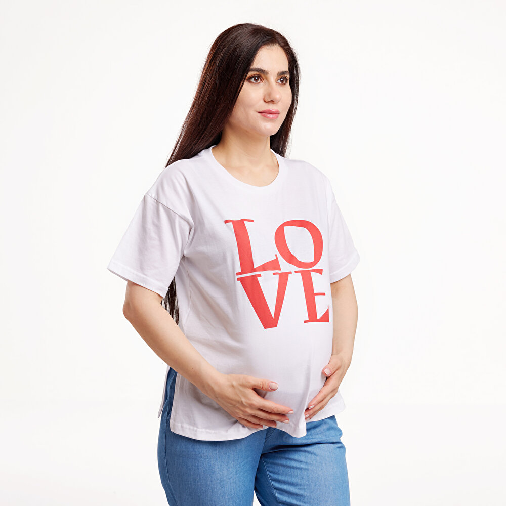 Hamile Love Baskılı Kısa Kol Tshirt Anne Giyim