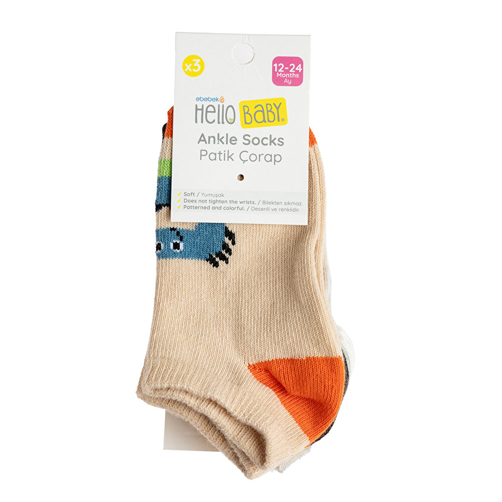 Hayvan Desenli 3'lü Bilek Çorap Erkek Bebek