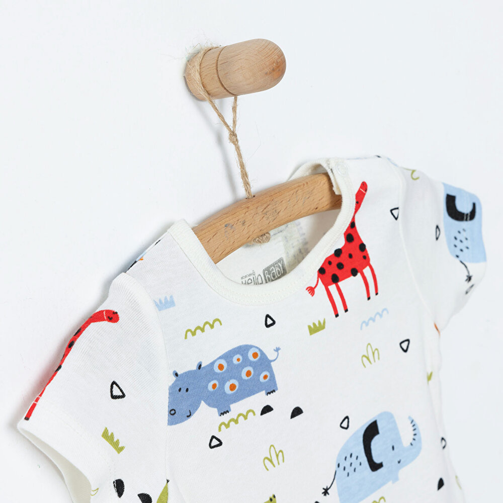 Hayvan Desenli Kısa Kol Body Erkek Bebek