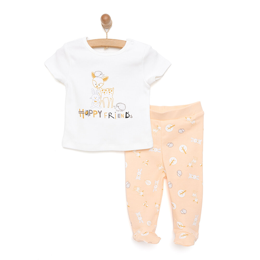 Hayvanlar Baskılı Yenidoğan Tshirt-Patikli Alt Kız Bebek
