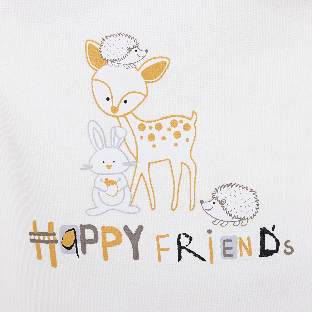 Hayvanlar Baskılı Yenidoğan Tshirt-Patikli Alt Kız Bebek