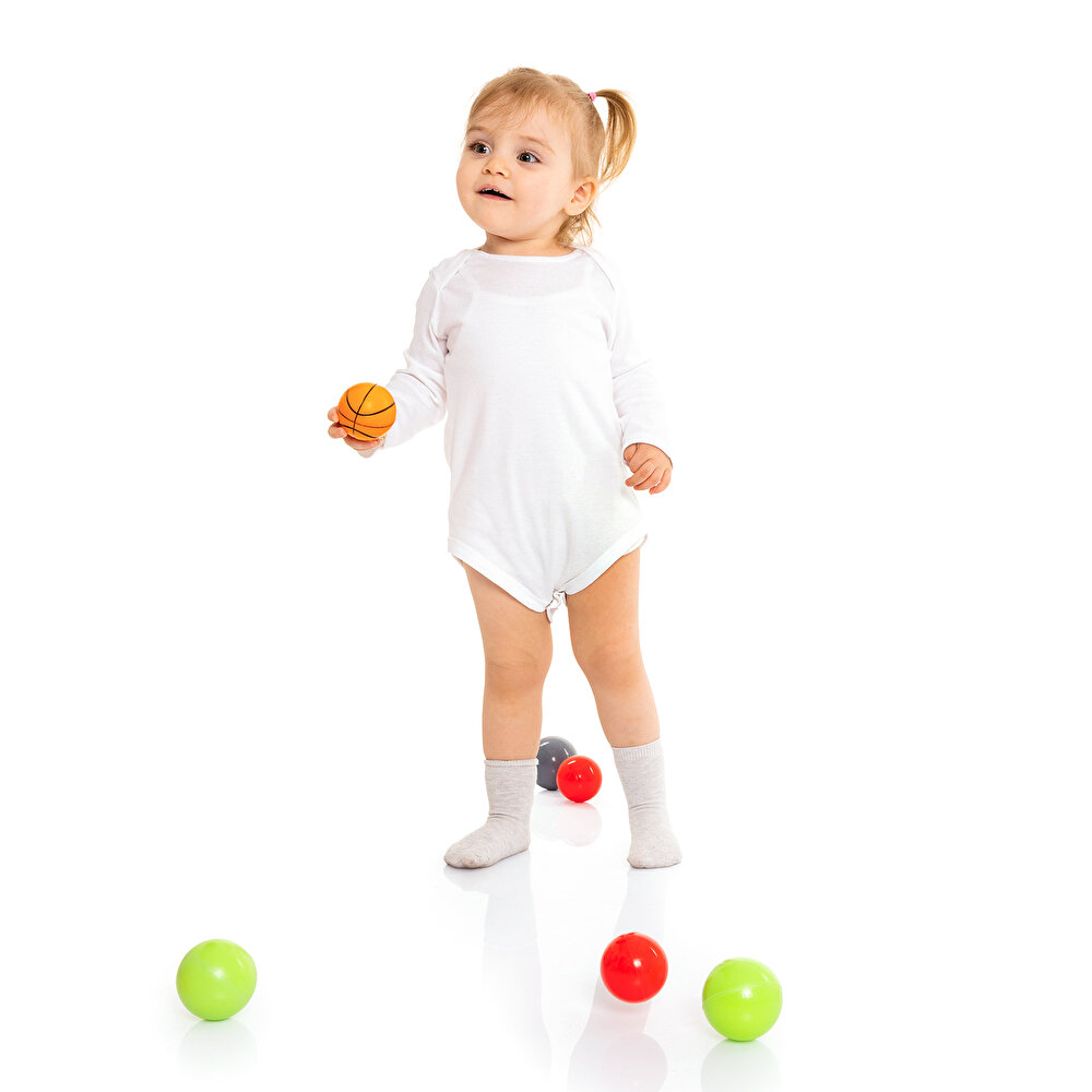 Unisex 5'li Uzun Kollu Body Ribana Kumaş Çıtçıtlı Zıbın Zarf Yaka Uzun Kollu Beyaz