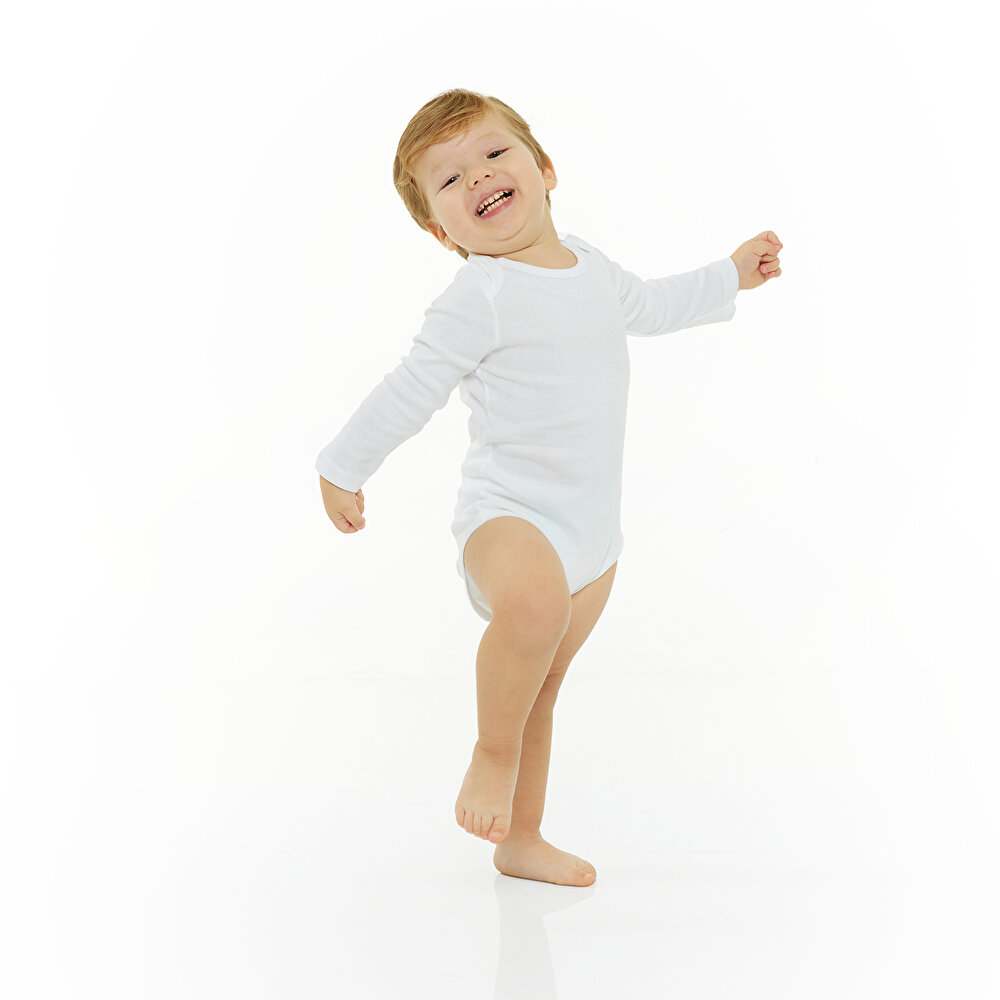 Unisex 5'li Uzun Kollu Body Ribana Kumaş Çıtçıtlı Zıbın Zarf Yaka Uzun Kollu Beyaz