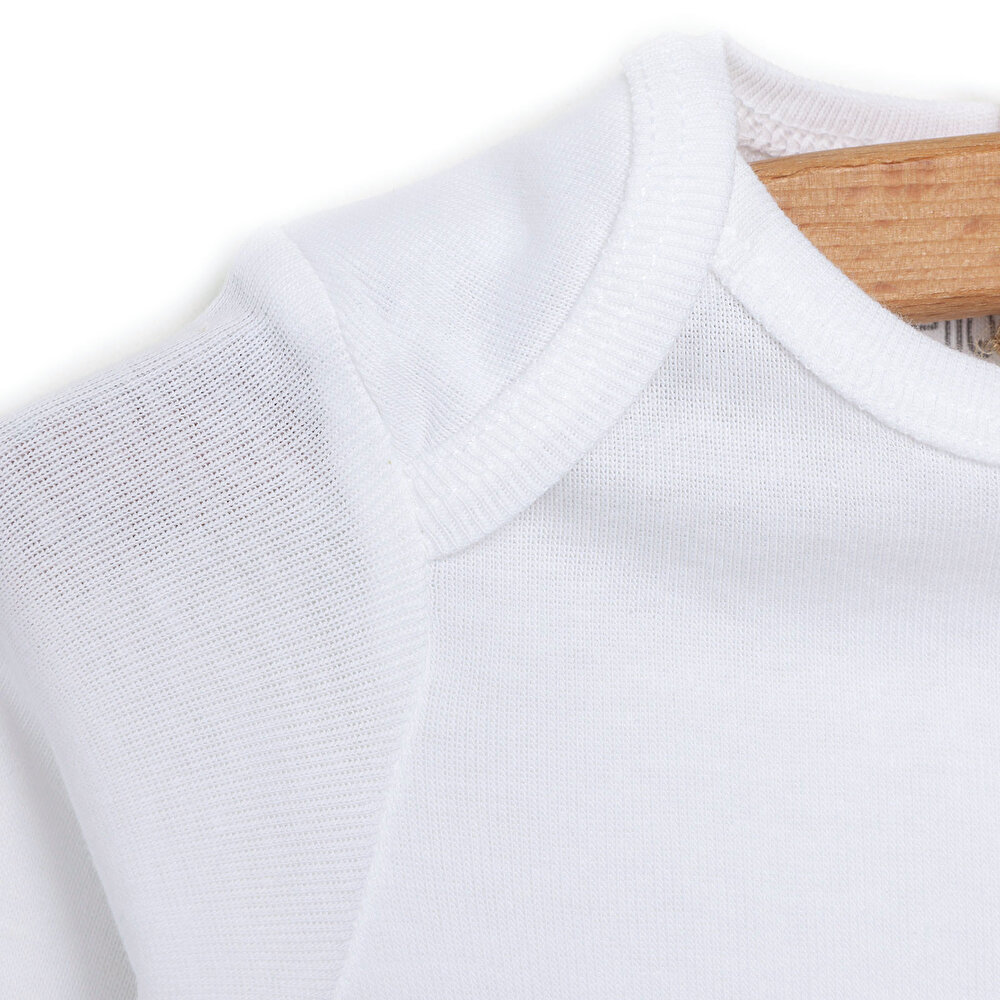Unisex 5'li Uzun Kollu Body Ribana Kumaş Çıtçıtlı Zıbın Zarf Yaka Uzun Kollu Beyaz
