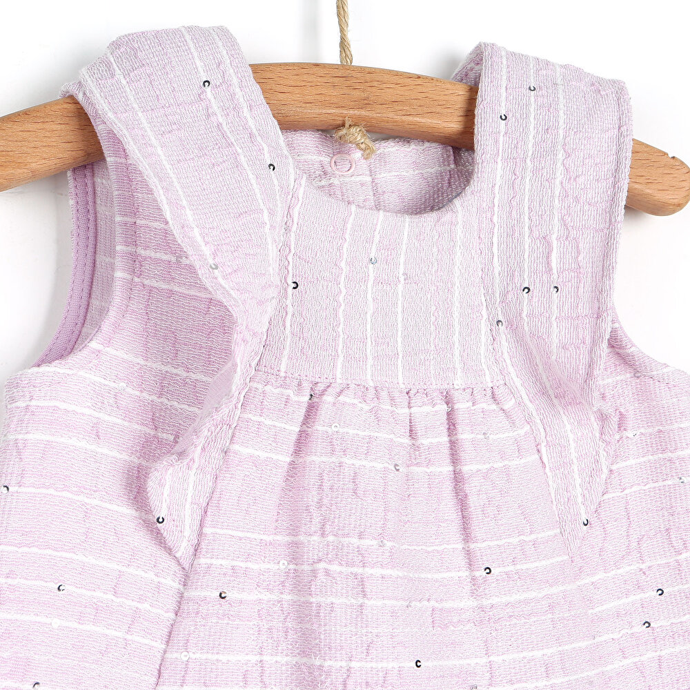 Kız Bebek Elbise Çıtçıtlı Hello Summer Bisiklet Yaka Kısa Kol Lila