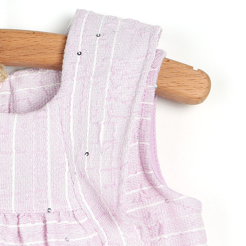 Kız Bebek Elbise Çıtçıtlı Hello Summer Bisiklet Yaka Kısa Kol Lila