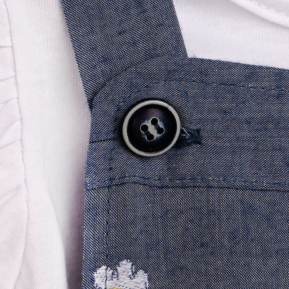 Basic Kız Bebek Papatyalı Denim Salopet-Tshirt Takım