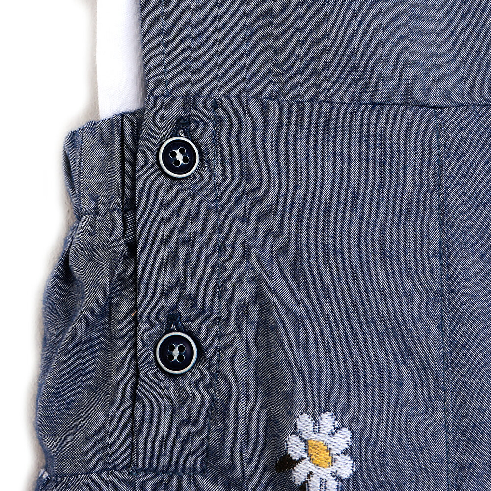 Basic Kız Bebek Papatyalı Denim Salopet-Tshirt Takım