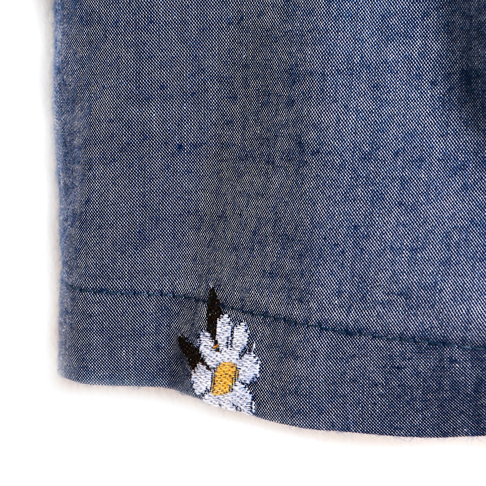 Basic Kız Bebek Papatyalı Denim Salopet-Tshirt Takım