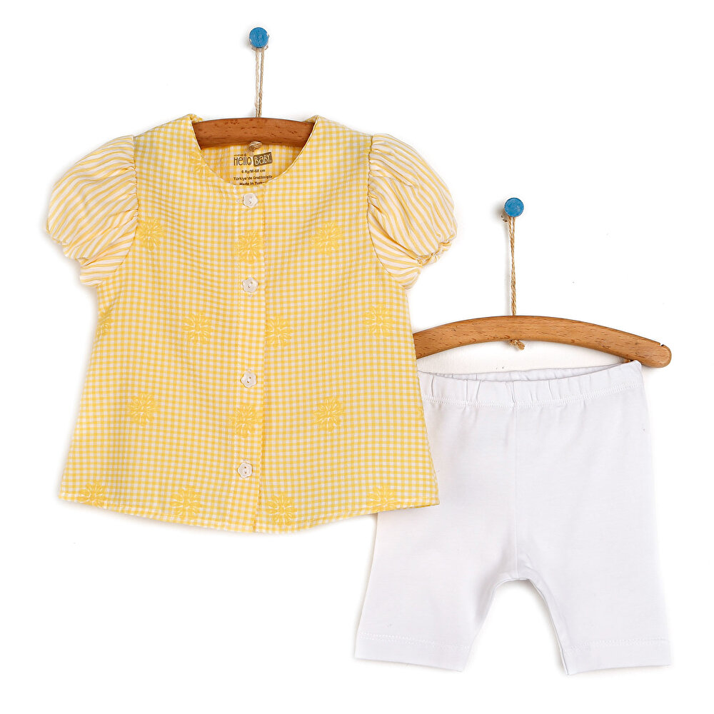 Basic Kız Bebek Sarı Fırfırlı Bluz-Tayt Takım Kız Bebek
