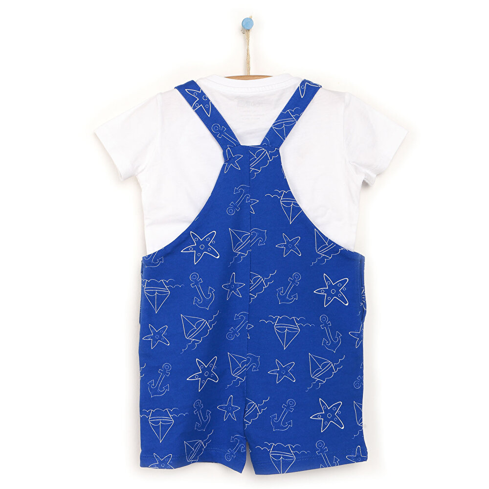 Basic Erkek Bebek Marine Desenli Salopet-Tshirt Takım Erkek Bebek