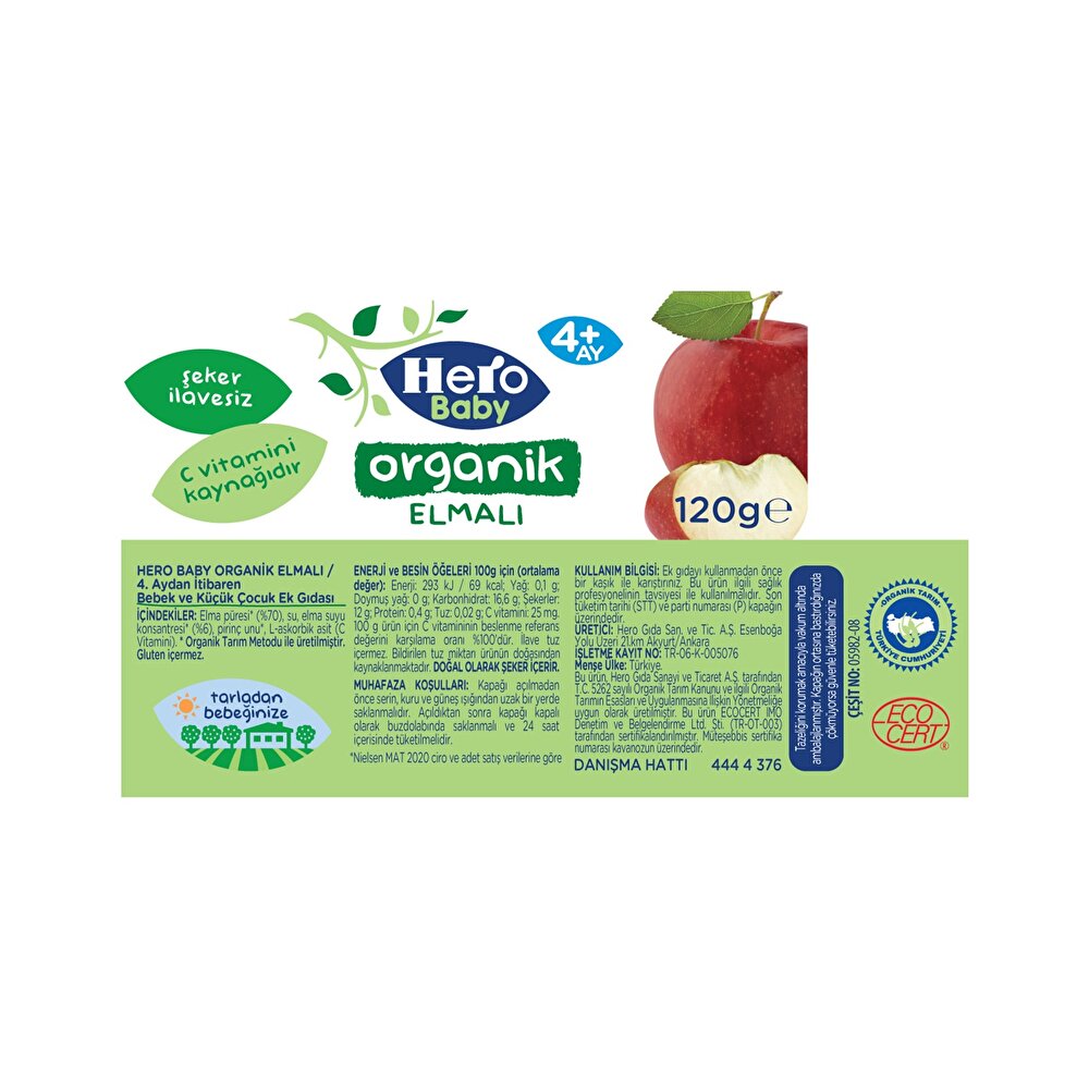 Organik Elmalı Kavanoz Mama 120 gr