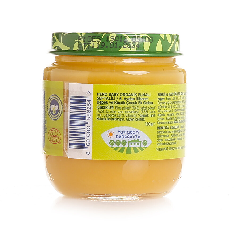 Organik Elmalı Şeftalili Kavanoz Mama 120 gr