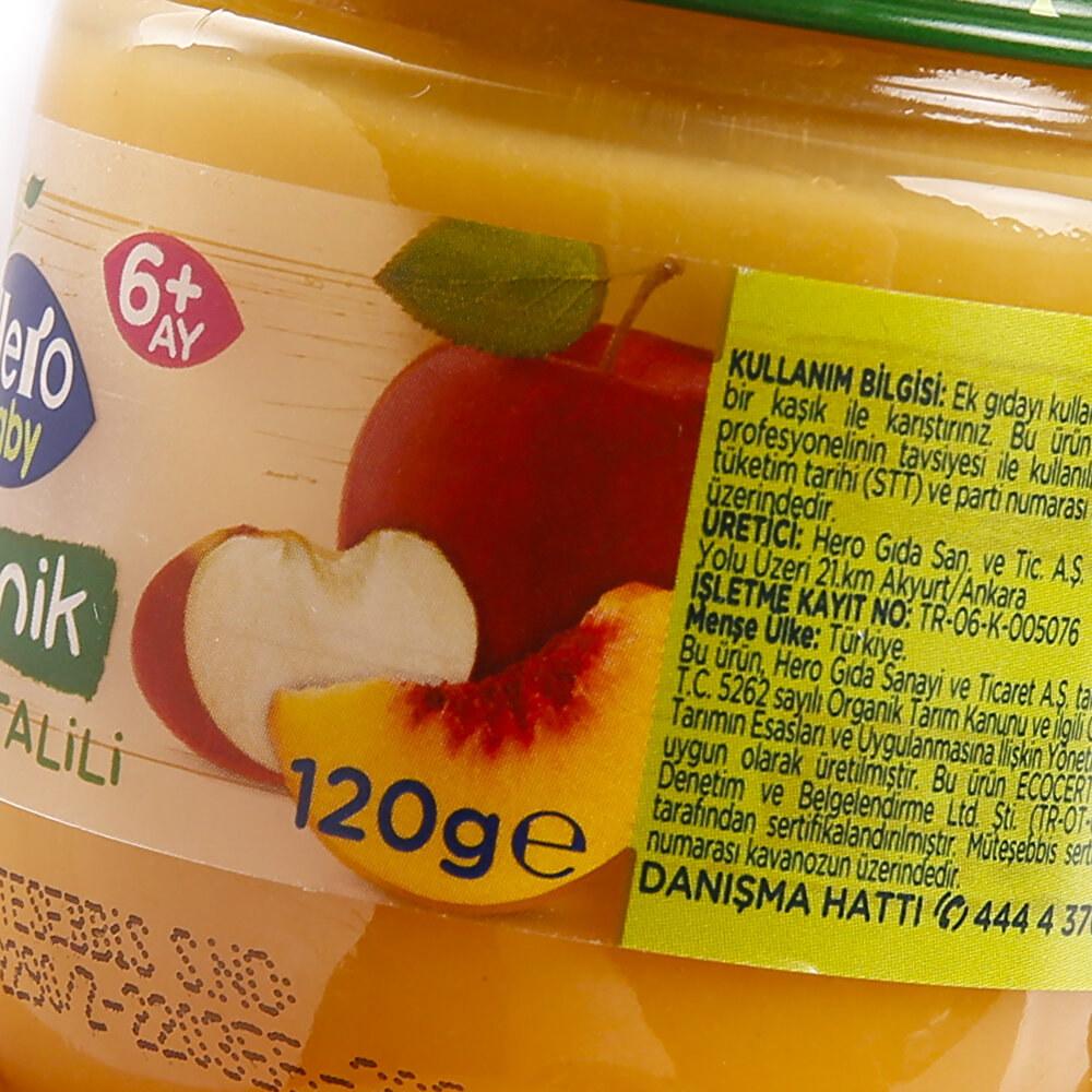 Organik Elmalı Şeftalili Kavanoz Mama 120 gr