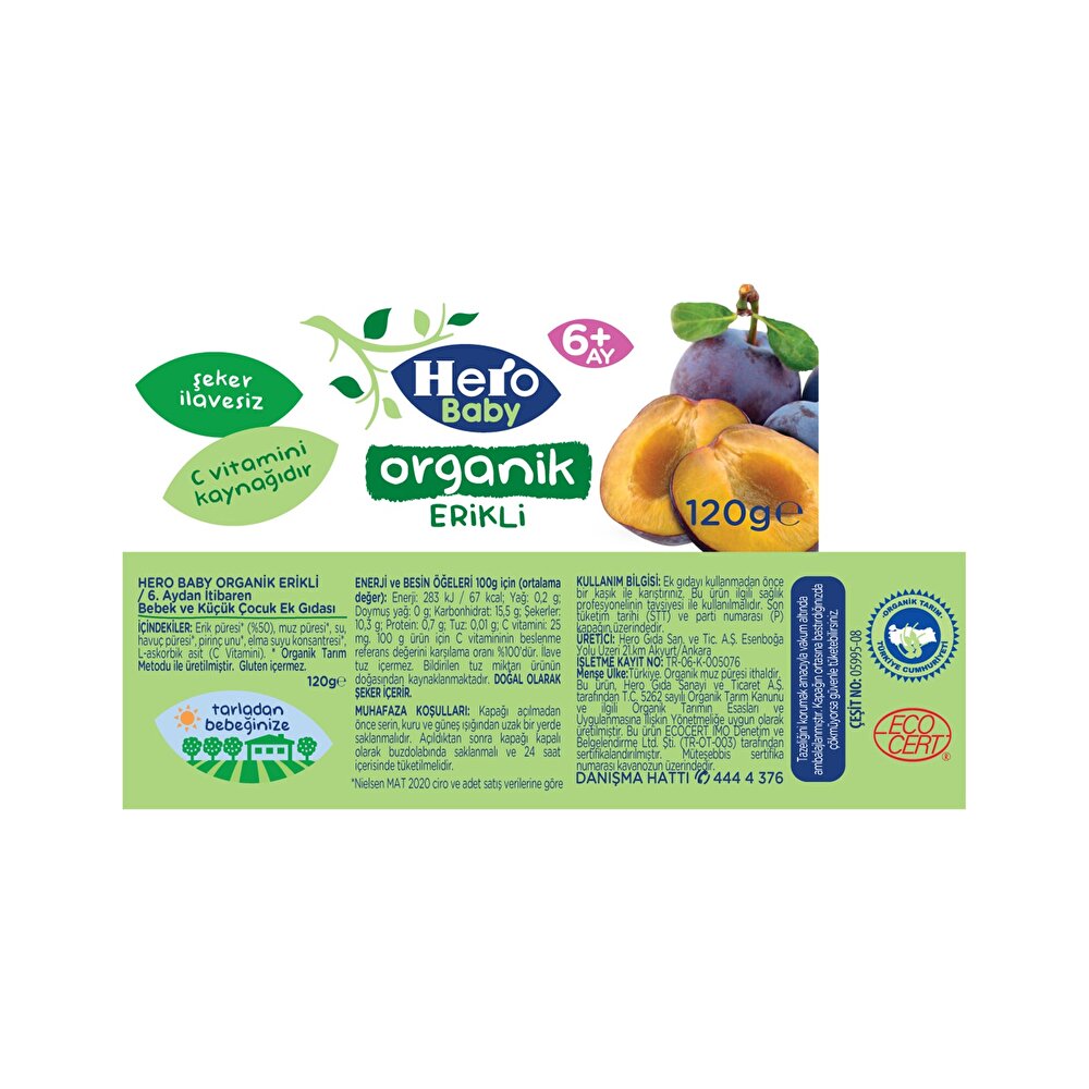 Organik Erikli Kavanoz Mama 120 gr