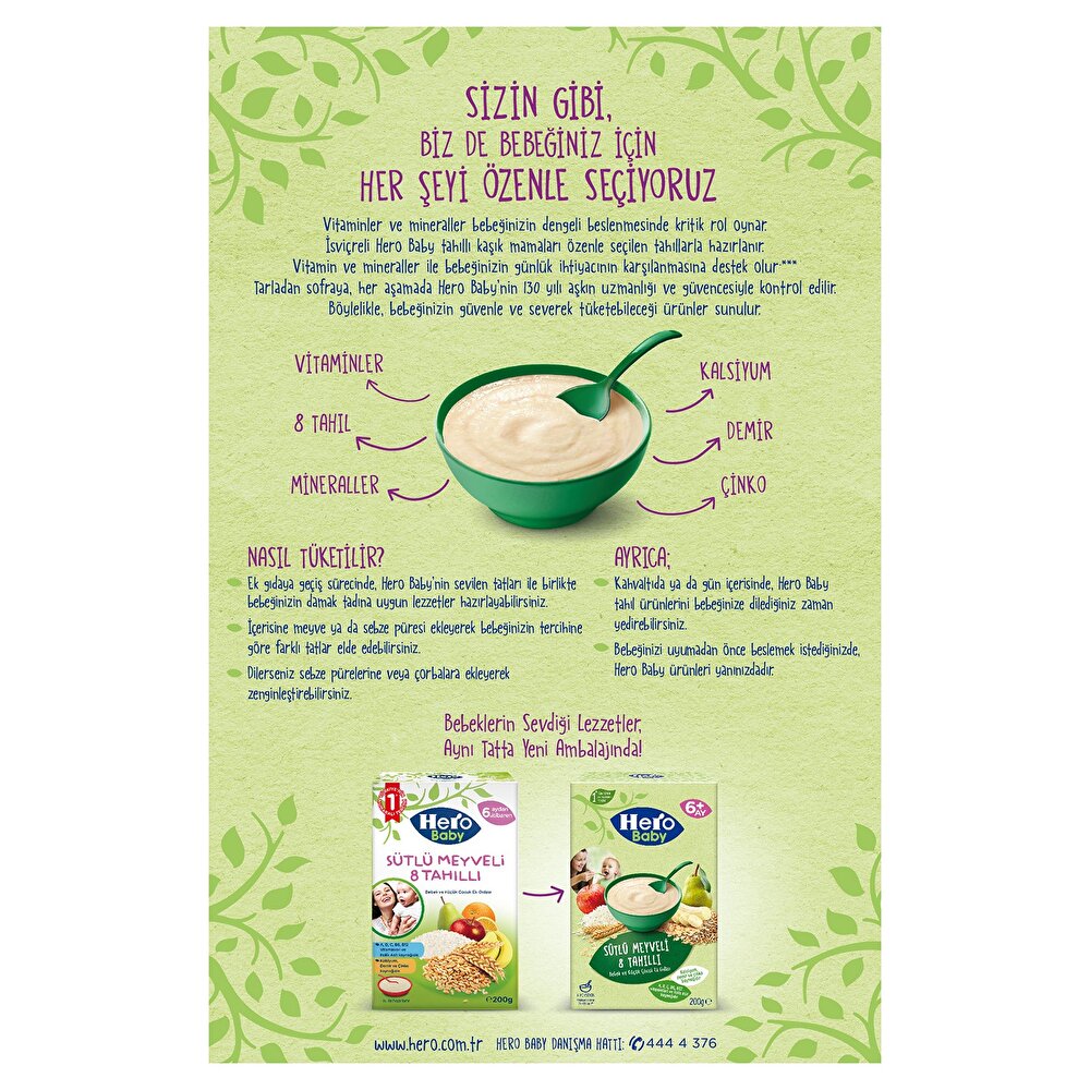 Hero  Baby Sütlü Meyveli 8 Tahıllı Kaşık Maması 200 gr