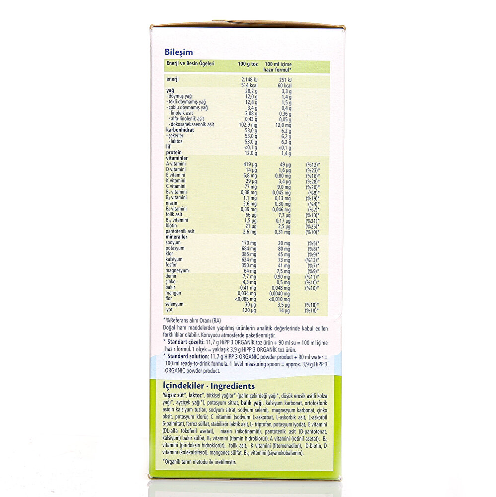 3 Organik Çocuk Devam Sütü 600 gr 1+ Yaş