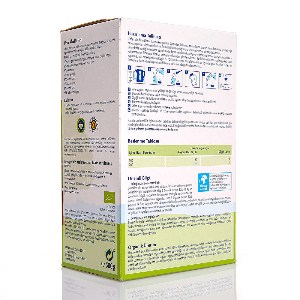 3 Organik Çocuk Devam Sütü 600 gr 1+ Yaş