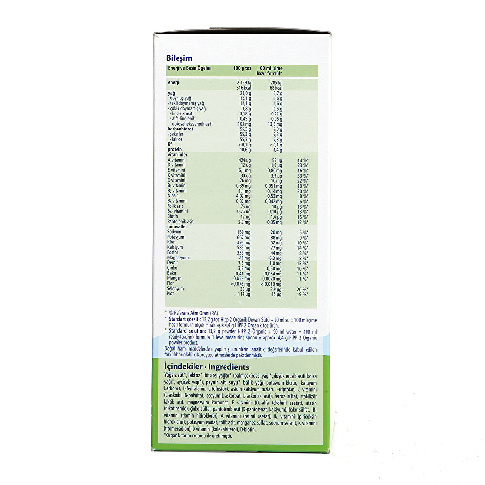 2 Organik Devam Sütü 600 gr 6+ Ay