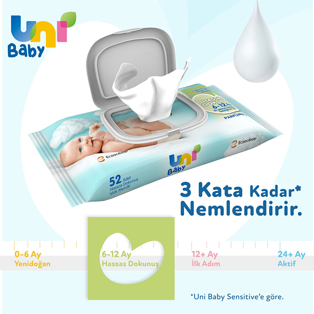 Hassas Dokunuş Bebek Islak Mendil 6-12 Ay 3x52 Adet