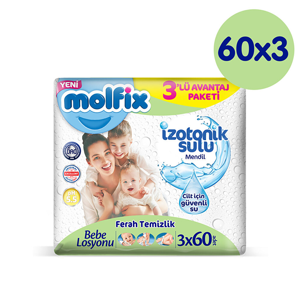 İzotonik Sulu Bebek Islak Mendil 3x60 Adet