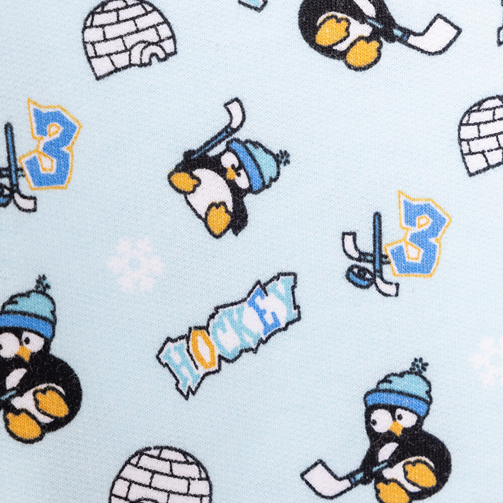 Erkek Bebek Sweatshirt Şardonlu Penguen Desenli Çıtçıtlı Bisiklet Yaka Uzun Kol Desenli