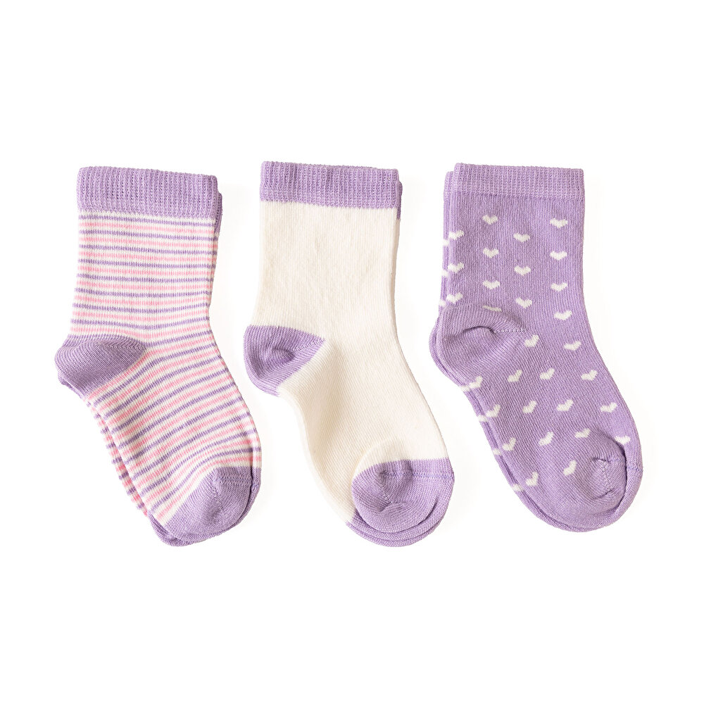 Kalp desenli 3lü Soket Çorap Kız Bebek