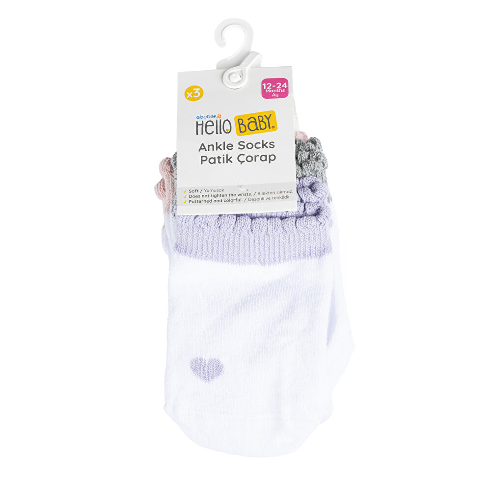 Kalp Desenli Kız 3'lü Bilek Çorap Kız Bebek