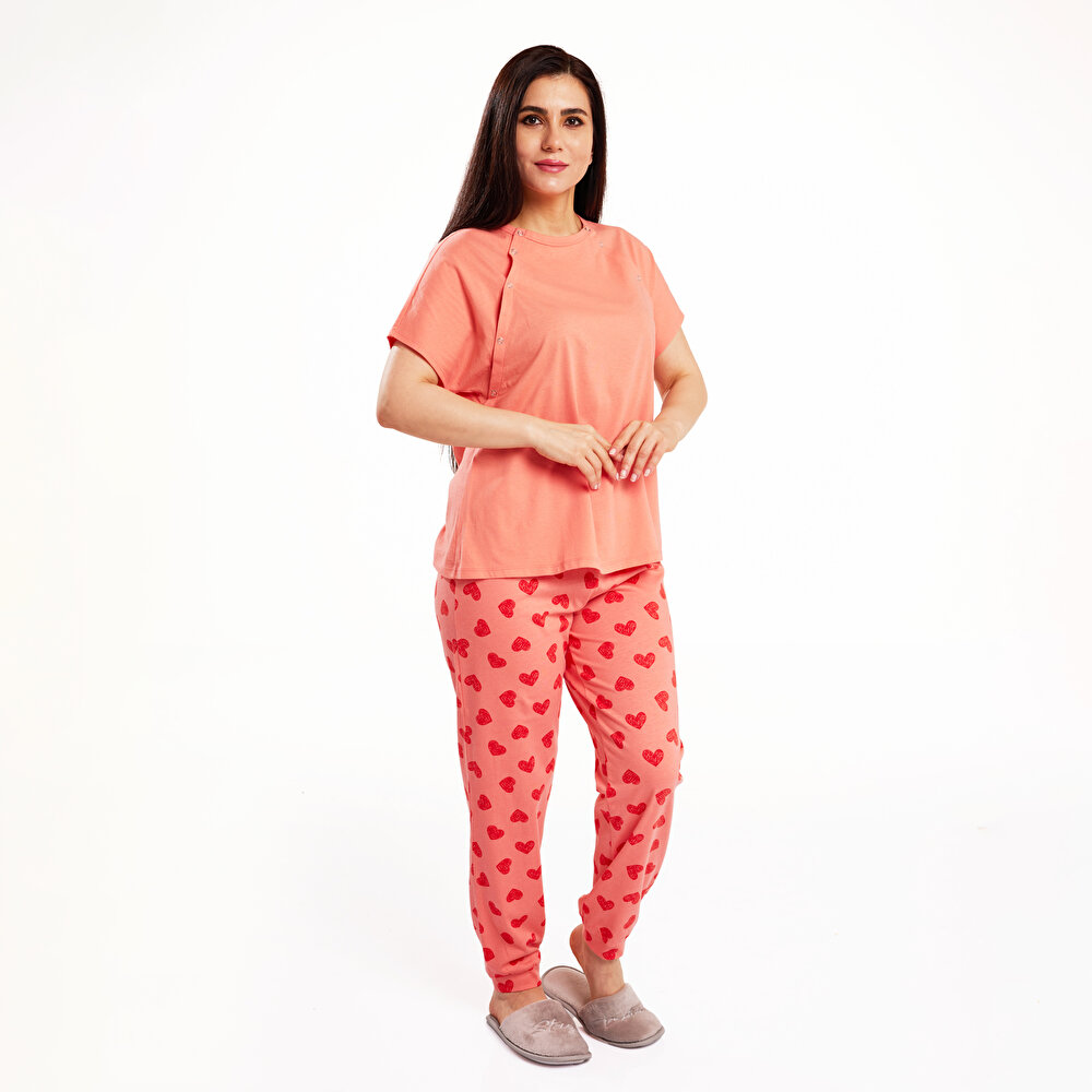 Kalp Desenli Pijama Takımı Anne Giyim