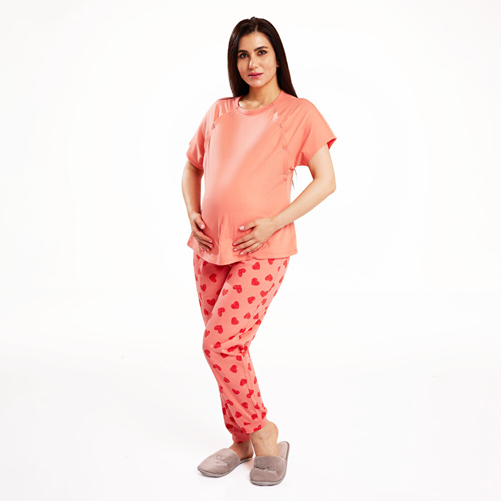 Kalp Desenli Pijama Takımı Anne Giyim