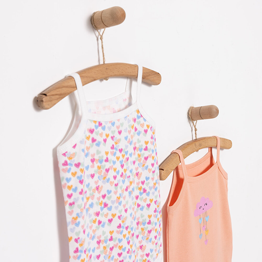 Kalp ve Bulut Desenli 2'li Çıtçıtlı İp Askılı Body Pembe