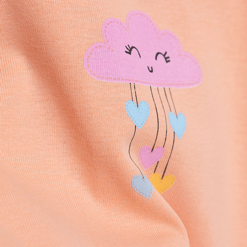 Kalp ve Bulut Desenli 2'li Çıtçıtlı İp Askılı Body Pembe