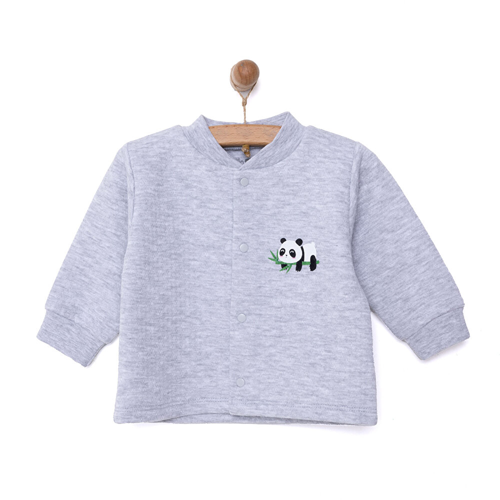 Unisex Kapitone Hırka Kapitone Örme Kumaş Çıtçıtlı Gri Melanj