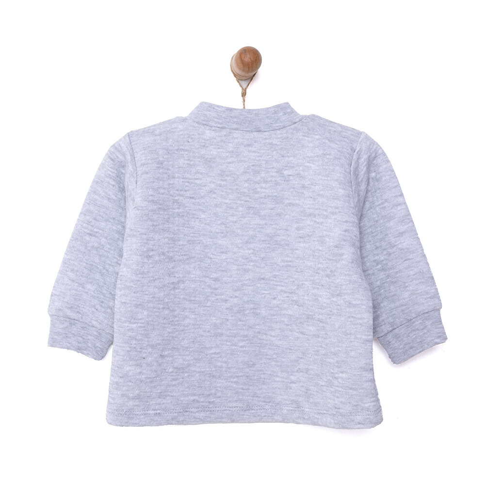 Unisex Kapitone Hırka Kapitone Örme Kumaş Çıtçıtlı Gri Melanj