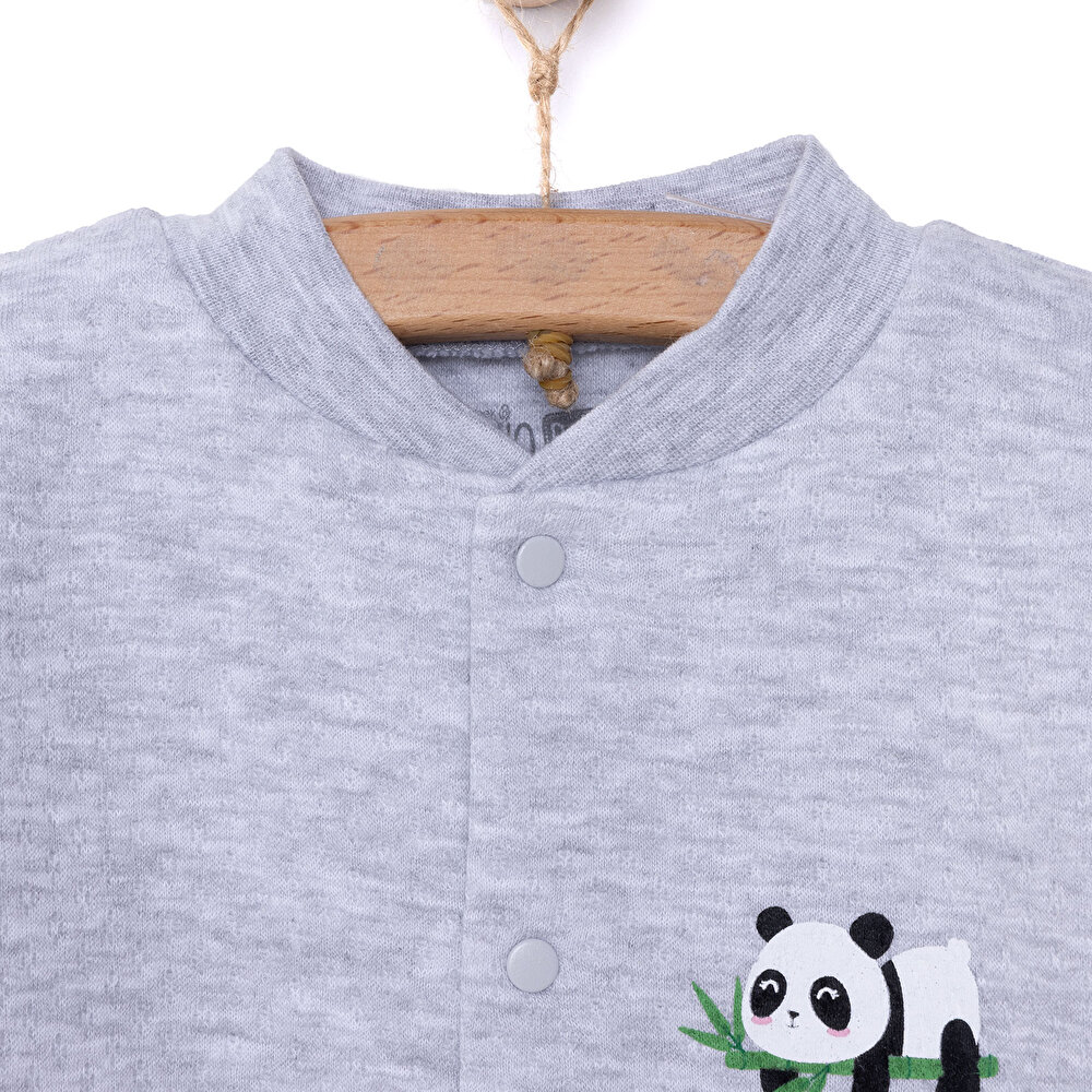 Unisex Kapitone Hırka Kapitone Örme Kumaş Çıtçıtlı Gri Melanj