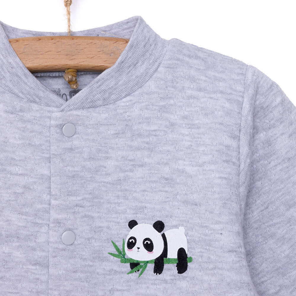 Unisex Kapitone Hırka Kapitone Örme Kumaş Çıtçıtlı Gri Melanj