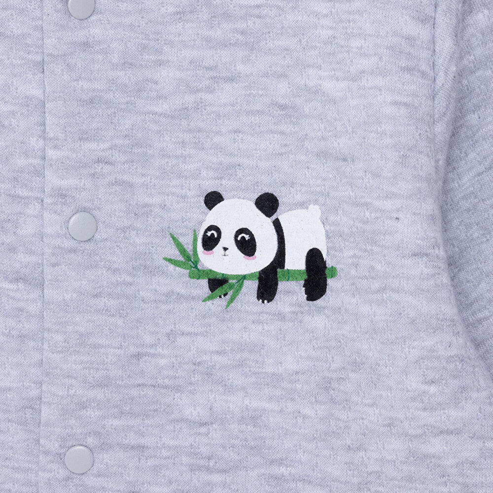 Unisex Kapitone Hırka Kapitone Örme Kumaş Çıtçıtlı Gri Melanj