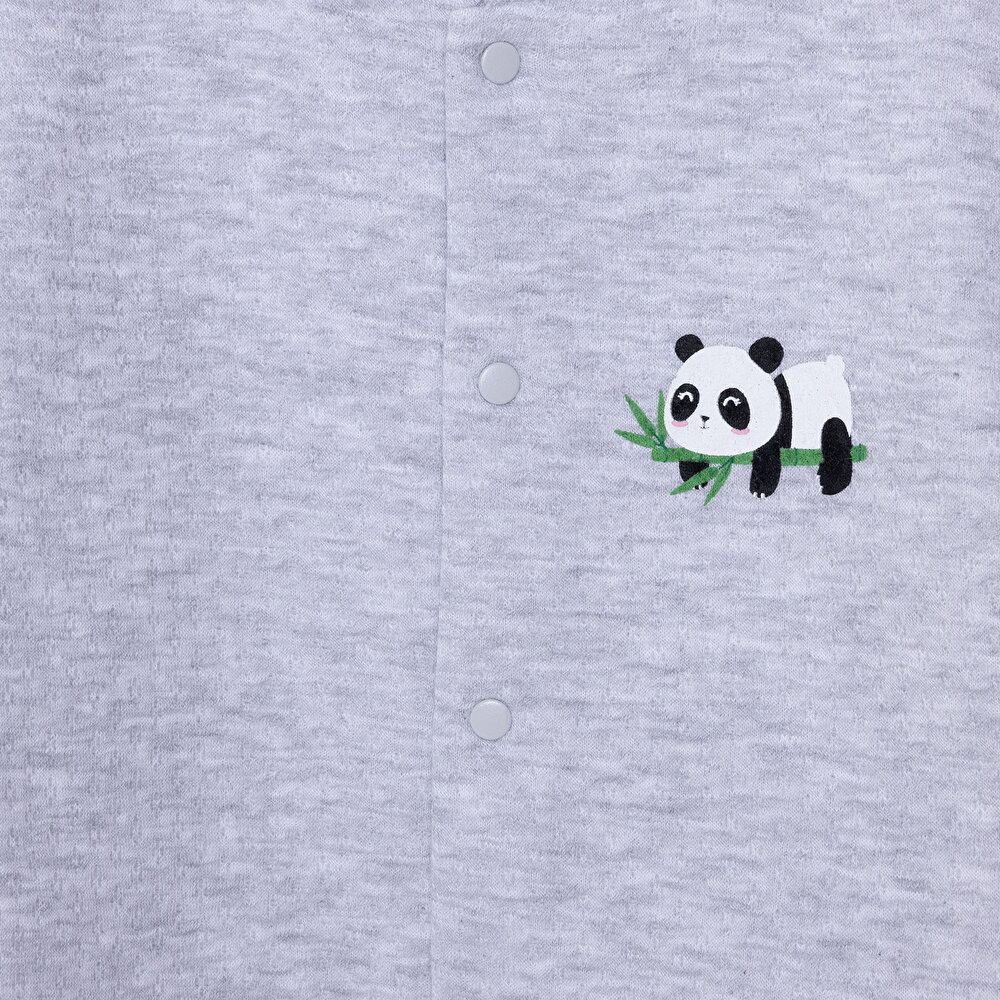 Unisex Kapitone Hırka Kapitone Örme Kumaş Çıtçıtlı Gri Melanj