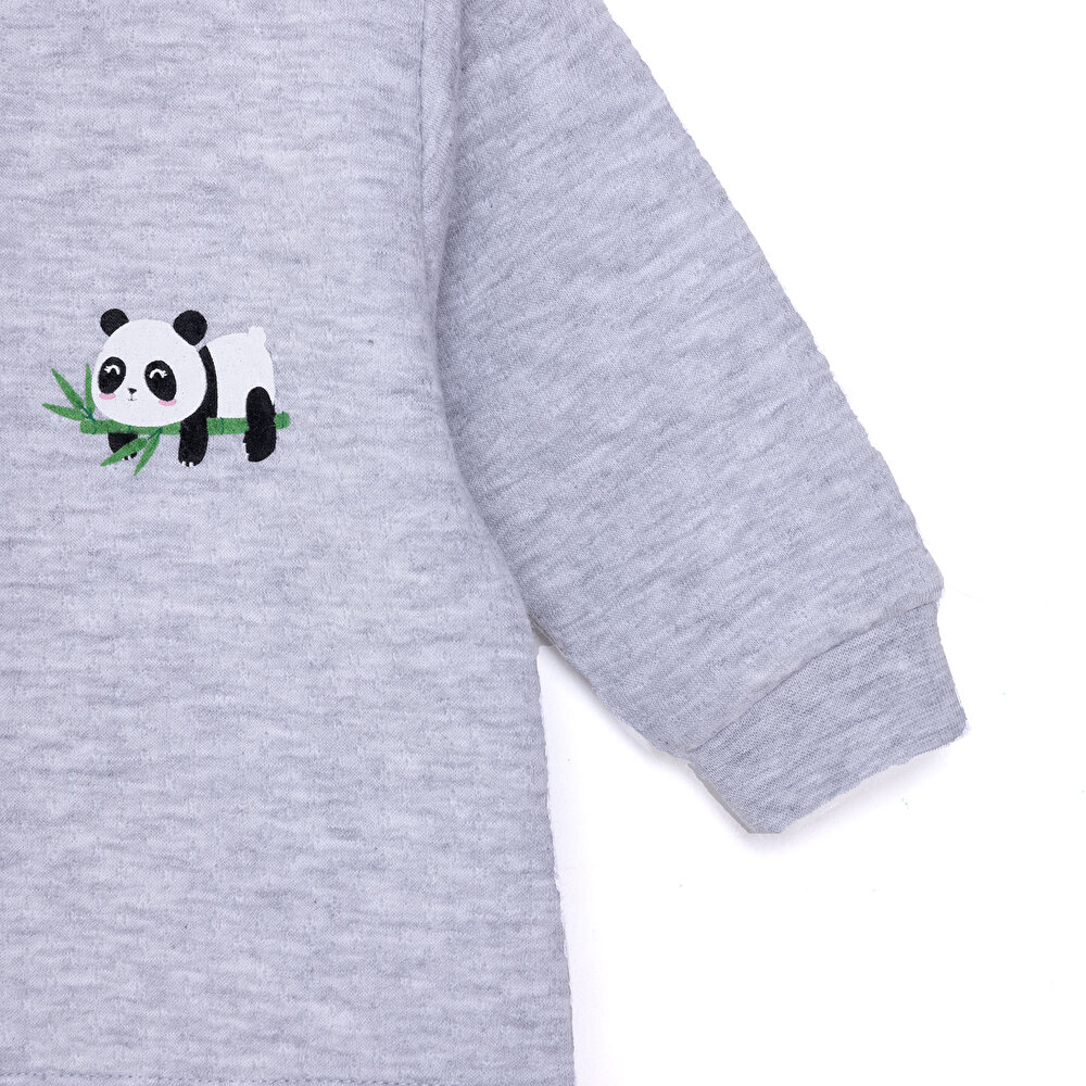Unisex Kapitone Hırka Kapitone Örme Kumaş Çıtçıtlı Gri Melanj