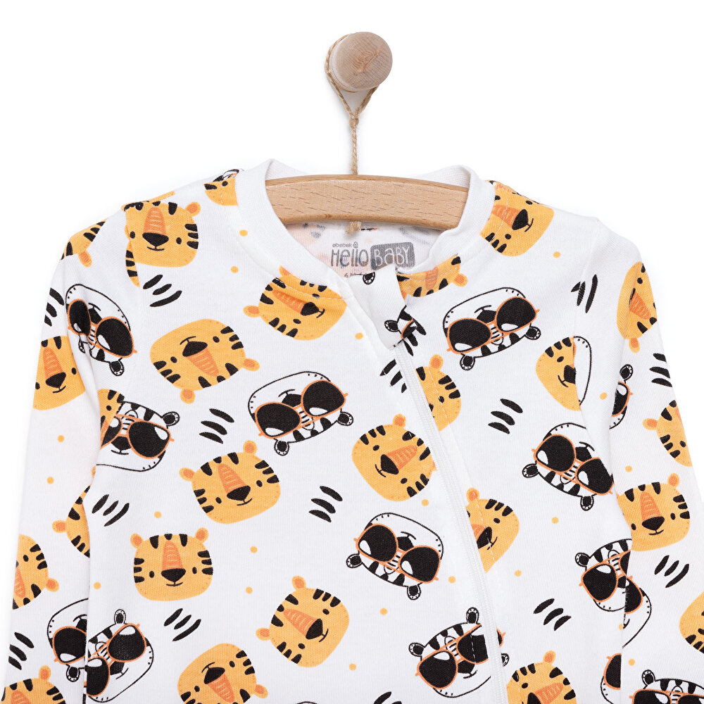 Kaplan Desenli Tekli Uzun Kol Fermuarlı Patiksiz Tulum