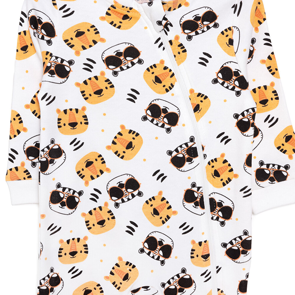 Kaplan Desenli Tekli Uzun Kol Fermuarlı Patiksiz Tulum