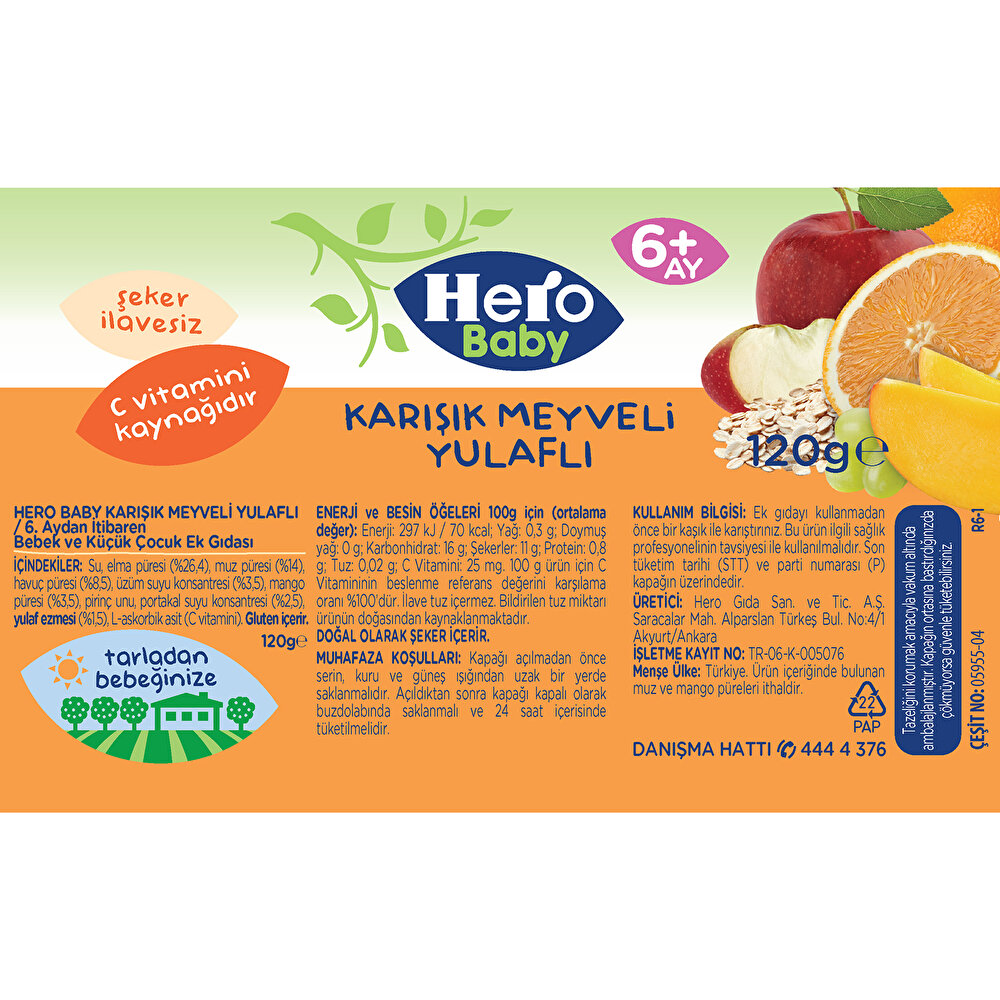 Karışık Meyveli Yulaflı Kavanoz Mama 120 gr