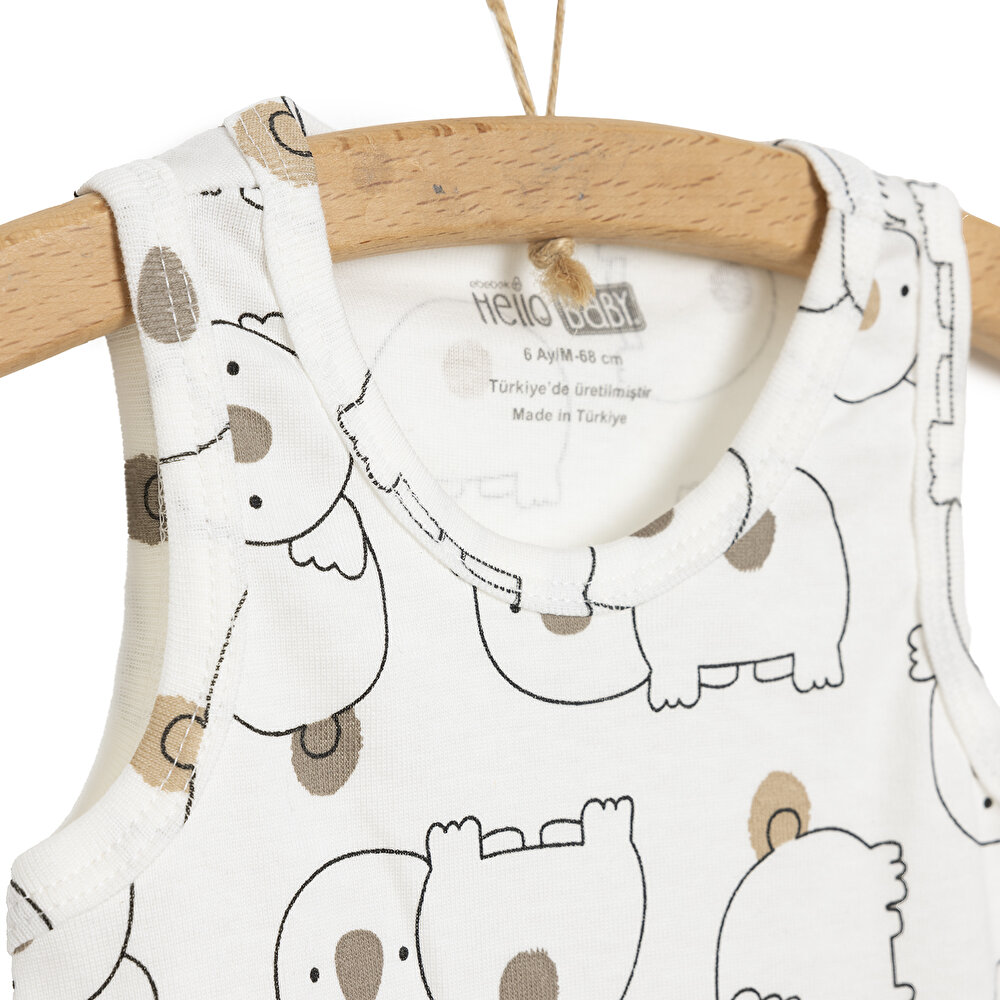 Unisex Body Ribanalı Koala Desenli Çıtçıtlı Atlet Kol Body Bej