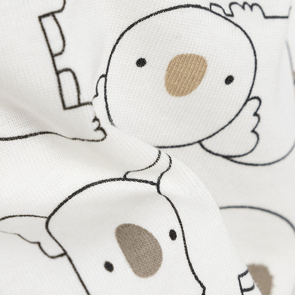 Unisex Body Ribanalı Koala Desenli Çıtçıtlı Atlet Kol Body Bej