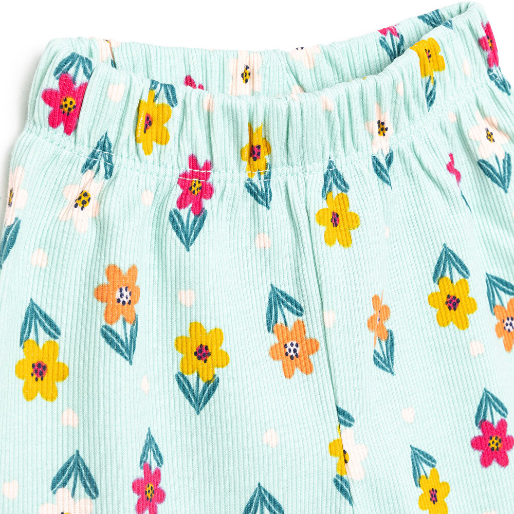 Kız Bebek Pijama Takım Kaşkorse Çiçek Desenli Bisiklet Yaka Uzun Kollu Mint