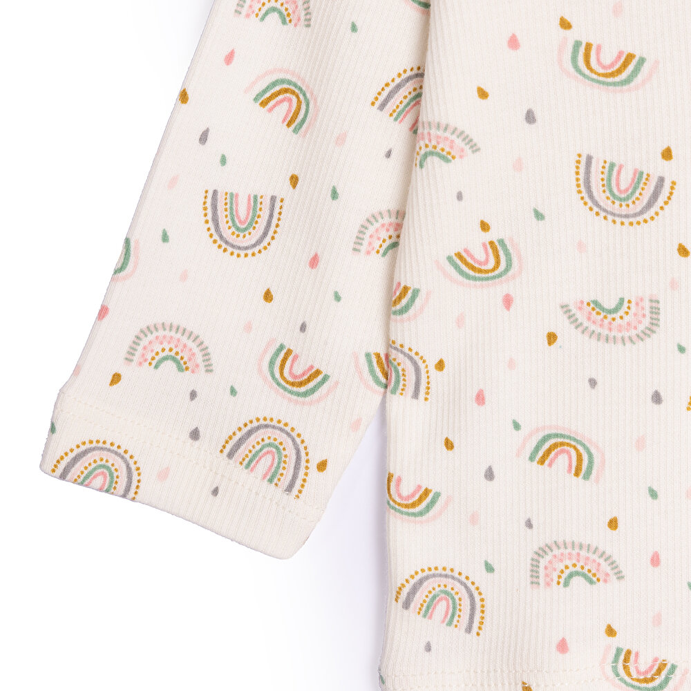 Kız Bebek Pijama Takım Kaşkorse Gökkuşağı Bisiklet Yaka Uzun Kol Ekru